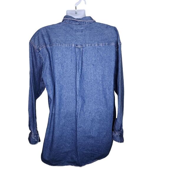 Vintage 80s Izod Long Sleeve Button Up Denim Shirt Mens Size XL Blue Heavyweight - Picture 4 of 6